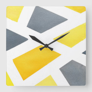 Yellow Grey Geometric Quadratische Wanduhr