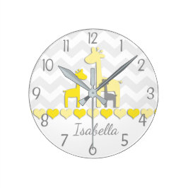 Yellow Grey Giraffe Wall Clock Runde Wanduhr