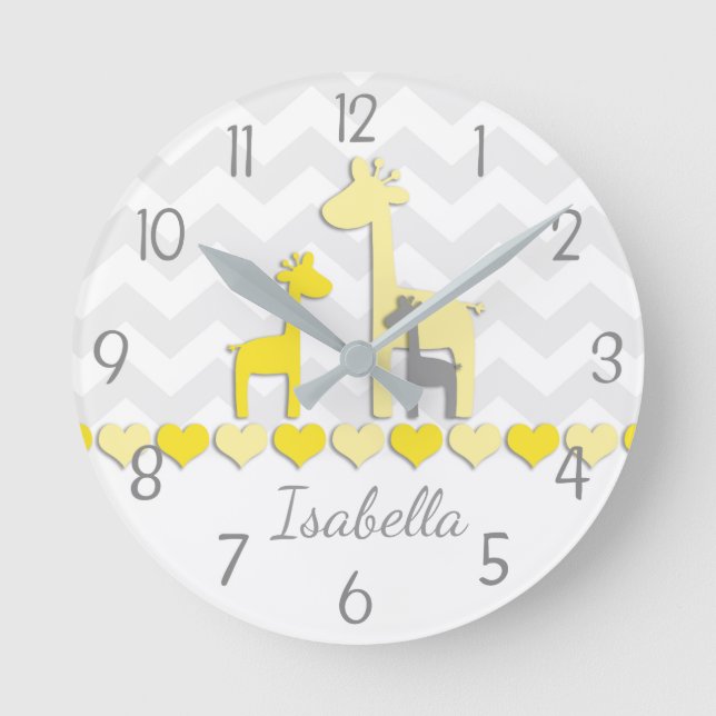 Yellow Grey Giraffe Wall Clock Runde Wanduhr (Vorderseite)