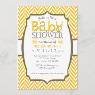 Yellow Grey Herringbone Baby Shower Einladungen