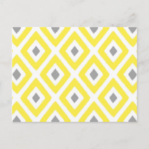Yellow Grey Ikat Diamond Pattern Postkarte