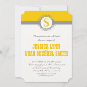 Yellow Grey Monogram Wedite oder irgendeine Farbe Einladung
