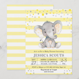 Yellow Grey Neutral Polka Dot Elephant Baby Dusche Einladung