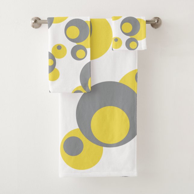 Yellow Grey Retro Circles Badhandtuch Set (Insitu)