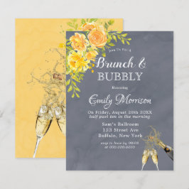Yellow Grey Rose Peony Champagne Brunch & Bubbly Einladung