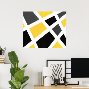 Yellow Grey Schwarz-weiß Geometric Poster