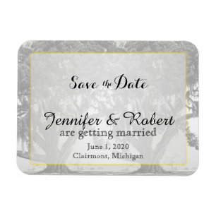 Yellow Grey Silver Oak Mossy Wedding Save the Date Magnet