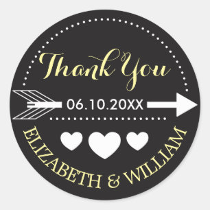Yellow Grey Wedding Sticker Danke Arrow Hearts