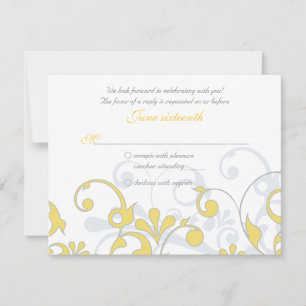 Yellow Grey White Abstrakt Floral Wedding RSVP Karte