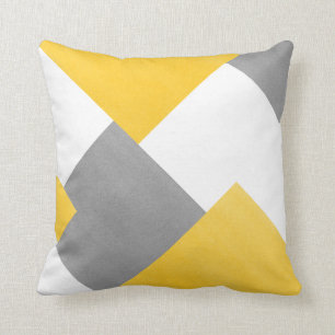 Yellow Grey White Abstrakt Geometric Kissen