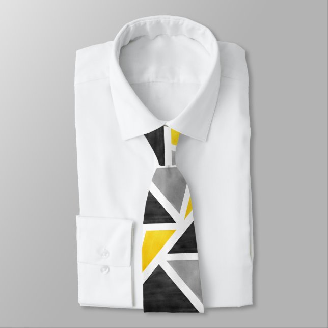 Yellow Grey White Abstrakt Geometric Krawatte (Gebunden)