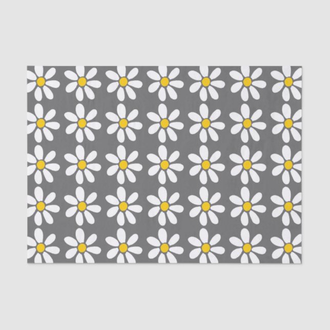 Yellow Grey White Daisy Pattern Seidenpapier (Vorderseite)