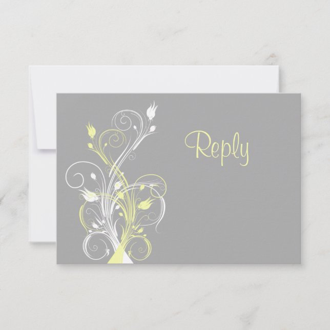 Yellow Grey White Floral RSVP Card Einladung (Vorderseite)