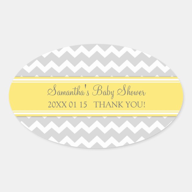 Yellow Grey Zickzack Baby Shower Pflegeaufkleber Ovaler Aufkleber (Vorderseite)