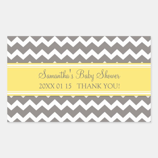 Yellow Grey Zickzack Baby Shower Pflegeaufkleber Rechteckiger Aufkleber (Vorderseite)