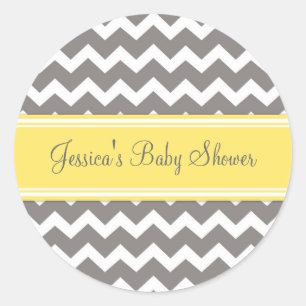 Yellow Grey Zickzack Baby Shower Pflegeaufkleber Runder Aufkleber