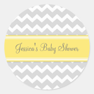 Yellow Grey Zickzack Baby Shower Pflegeaufkleber Runder Aufkleber