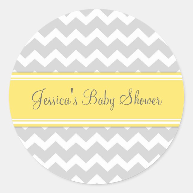 Yellow Grey Zickzack Baby Shower Pflegeaufkleber Runder Aufkleber (Vorderseite)