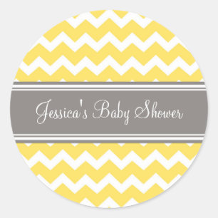 Yellow Grey Zickzack Baby Shower Pflegeaufkleber Runder Aufkleber