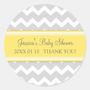 Yellow Grey Zickzack Baby Shower Pflegeaufkleber Runder Aufkleber
