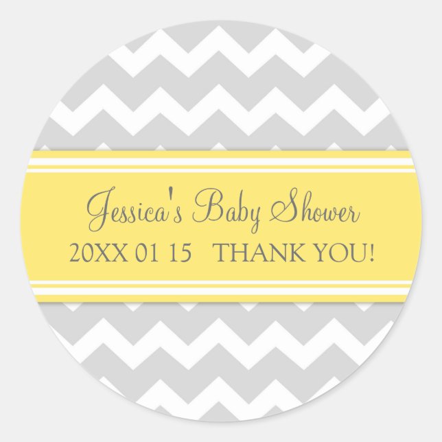 Yellow Grey Zickzack Baby Shower Pflegeaufkleber Runder Aufkleber (Vorderseite)