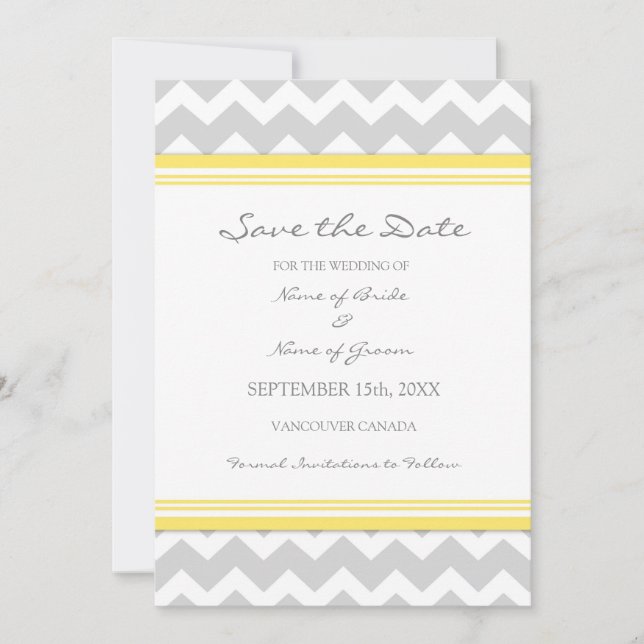 Yellow Grey Zickzack Foto Wedding Save the Date (Vorderseite)