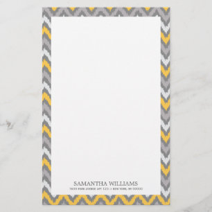 Yellow Grey Zigzag Ikat Pattern Briefpapier