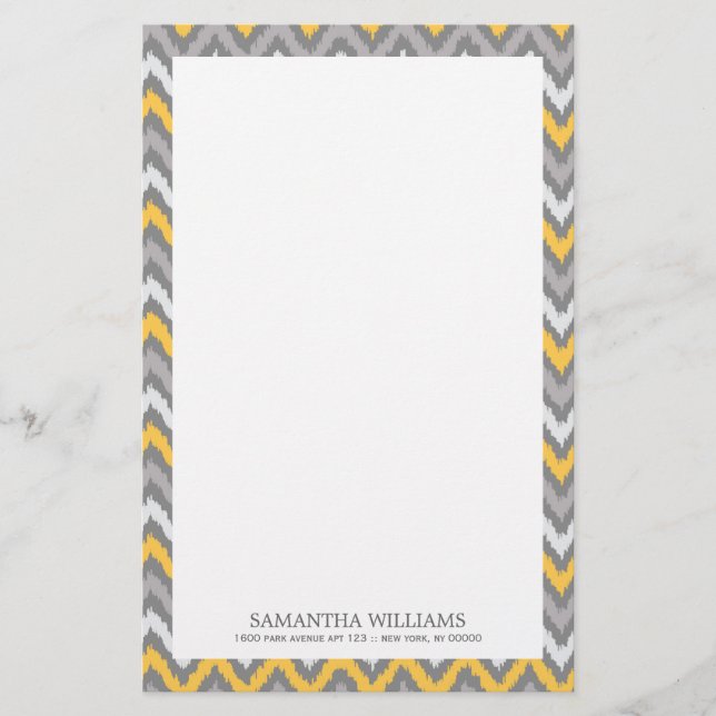 Yellow Grey Zigzag Ikat Pattern Briefpapier (Vorderseite)