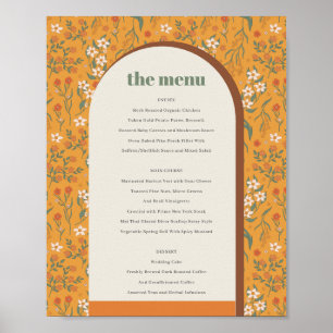 Yellow Groovy Retro Arch Floral Wedding Menu Poster