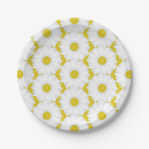 Yellow Groovy Retro Daisy Muster für Babydusche Pappteller
