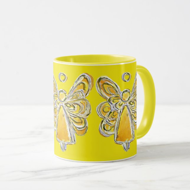 Yellow Guardian Angel Custom Art Tasse Cup (VorderseiteRechts)