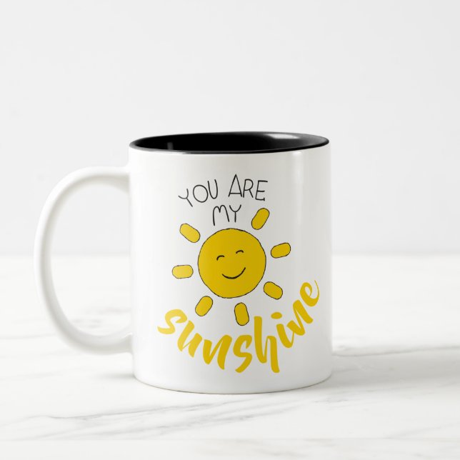 Yellow Hand Drawn Sun Hello Sunshine Image Sun Art Zweifarbige Tasse (Links)