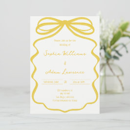 Yellow Hand Written Pinstripes Whimsical Wedding Einladung