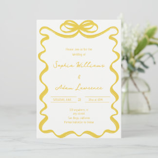 Yellow Hand Written Pinstripes Whimsical Wedding Einladung