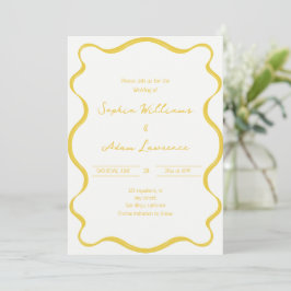 Yellow Hand Written Pinstripes Whimsical Wedding Einladung
