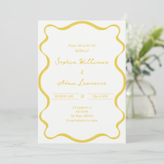 Yellow Hand Written Pinstripes Whimsical Wedding Einladung