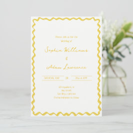 Yellow Hand Written Pinstripes Whimsical Wedding Einladung