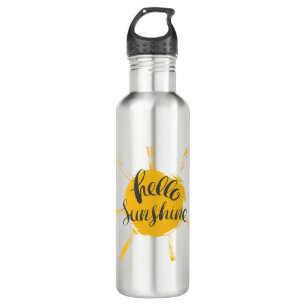 Yellow HandDrawn Sun Hello Sunshine Image Text Art Edelstahlflasche