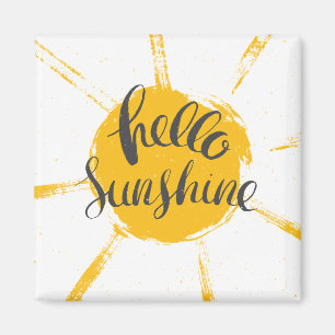 Yellow HandDrawn Sun Hello Sunshine Image Text Art Magnet