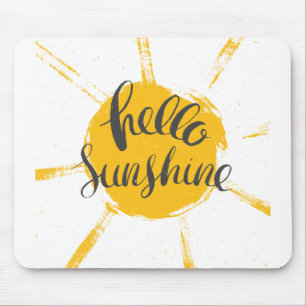 Yellow HandDrawn Sun Hello Sunshine Image Text Art Mousepad