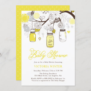 Yellow Hanging Mason Jars Floral Baby Shower Einladung