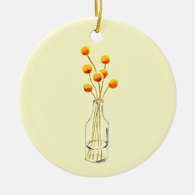 Yellow happy Billy Button Blume Australische Kunst Keramik Ornament (Vorne)