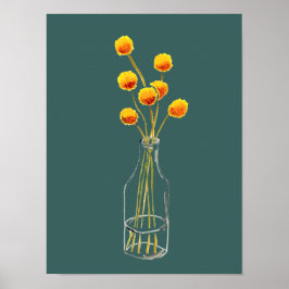 Yellow happy Billy Button Blume Australische Kunst Poster