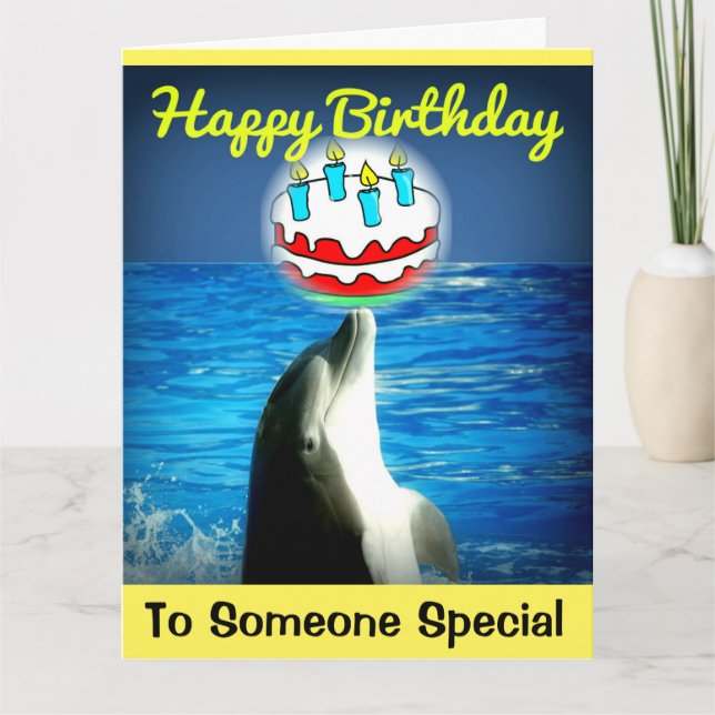 Yellow Happy Birthday Dolphin Art Card Karte (Vorderseite)