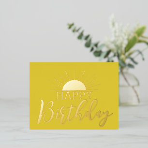 Yellow Happy Birthday Sunshine Real Gold Folien Feiertagspostkarte