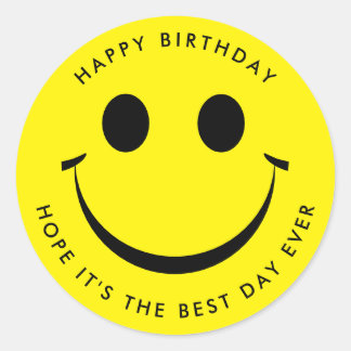 Yellow Happy Face Birthday Classic Round Sticker