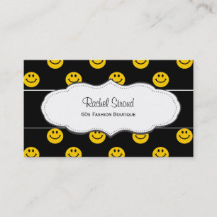 Yellow Happy Face Pattern Black Business Cards Visitenkarte