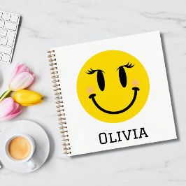 Yellow Happy Girly Face, Fun Personalisiert Notizbuch