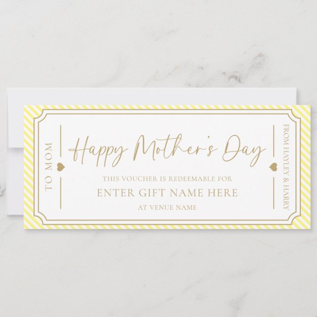 Yellow Happy Mother's Day Gift Voucher Card Einladung (Vorderseite)