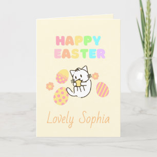 Yellow Happy Oaster Cat Holiday Card Feiertagskarte